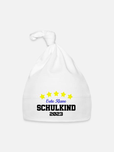 Farben änderbar | Erste Klasse Schulkind 2023 - Baby Bio-Mütze - Weiß - Vorne