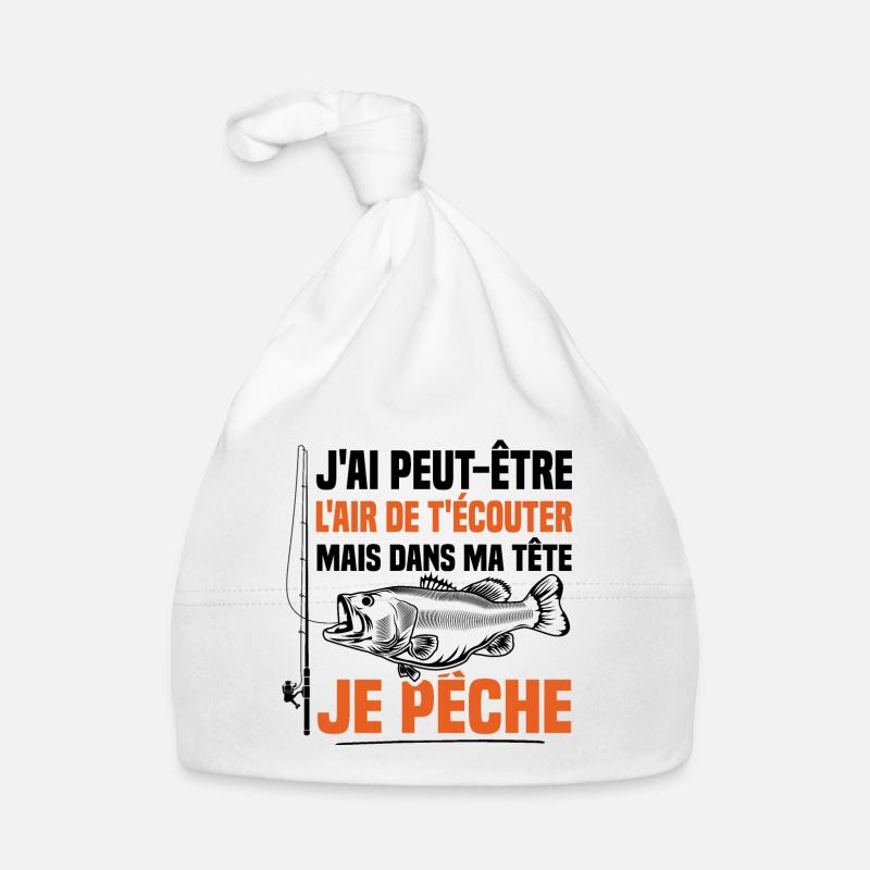 Dans ma tête je pêche / Pêcheur humour - Bonnet bio Bébé - blanc