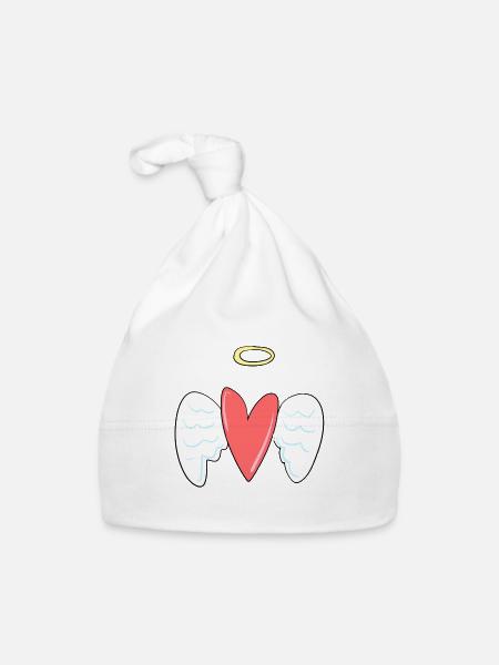 ange cœur rouge protéger l’amour anges gardiens anges - Bonnet bio Bébé - blanc - Devant