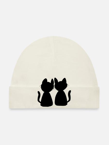 Katzen Freunde Tiere Symbol Katzenliebe - Baby Bio-Mütze - Weiß - Vorne