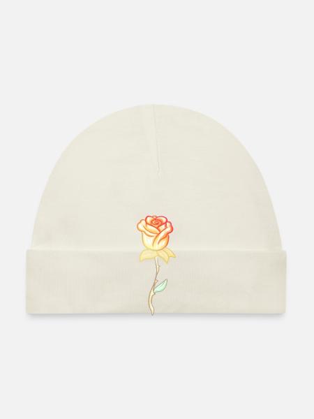 Fleur de rose de plante dorée - Bonnet bio Bébé - blanc - Devant