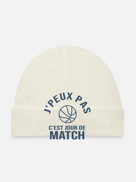 basketball je peux pas c est match de basket - Bonnet bio Bébé - blanc - Devant
