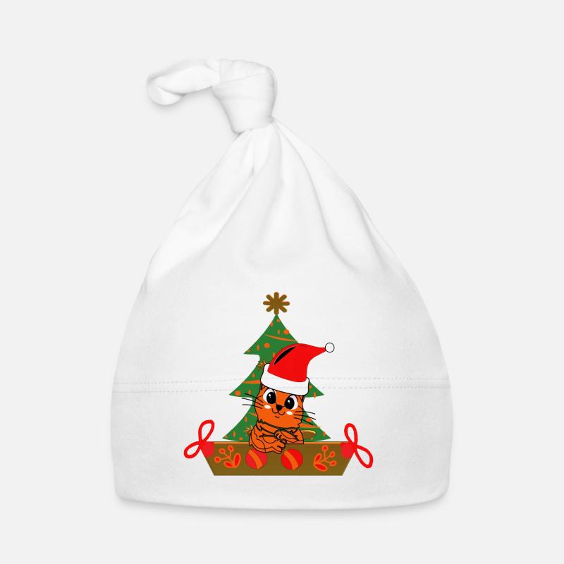 Drôle de chat de Noël - Bonnet bio Bébé - blanc