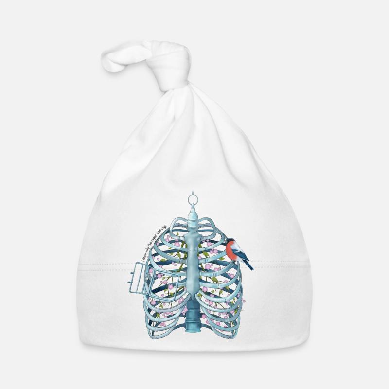 Caged Heart - Ribcage, Blossoms & Bird Surreal Art Organic Baby Cap