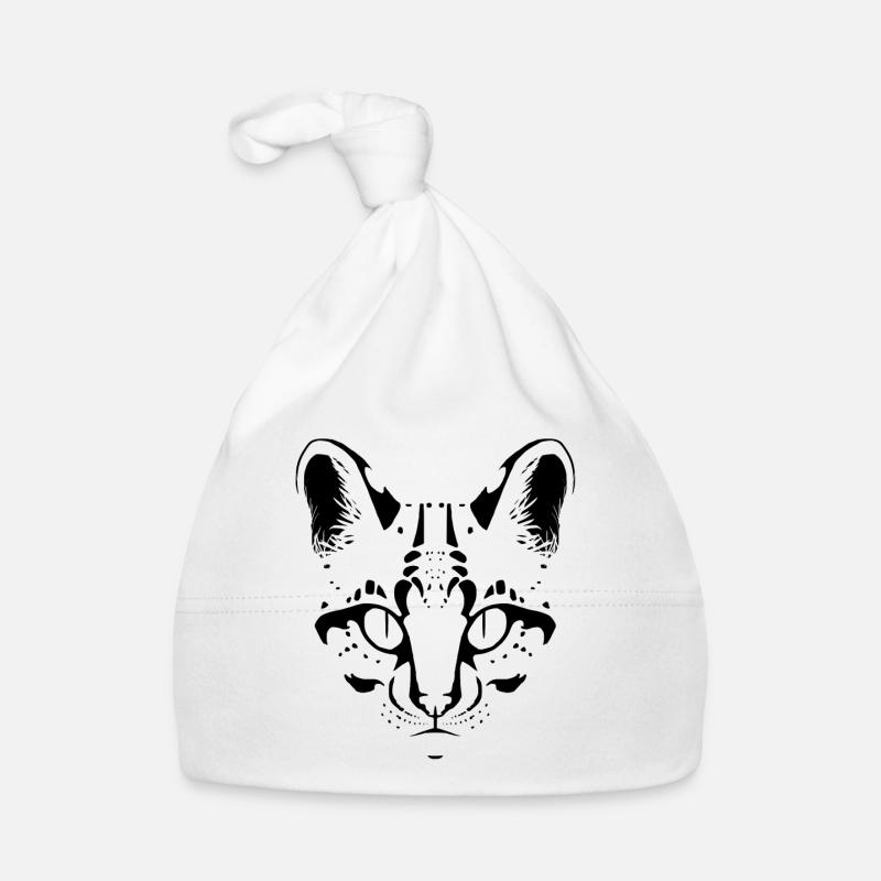 Ocelot Lineart en noir et blanc - Bonnet bio Bébé - blanc