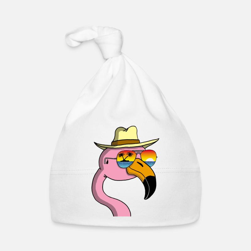 Flamant rose en vacances - Bonnet bio Bébé - blanc