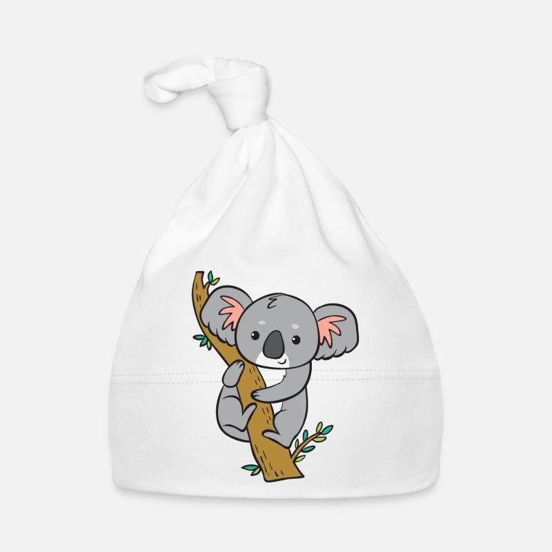 Koala - schaut vom Baum. Baby Bio-Mütze