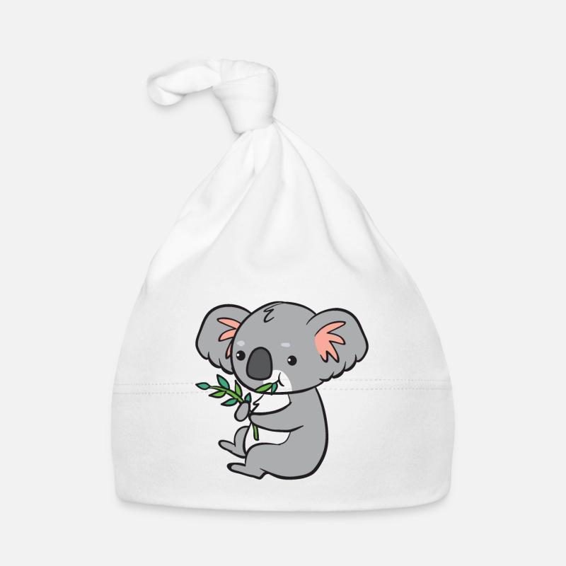 Koala - isst Eukalyptus - Baby Bio-Mütze - Weiß