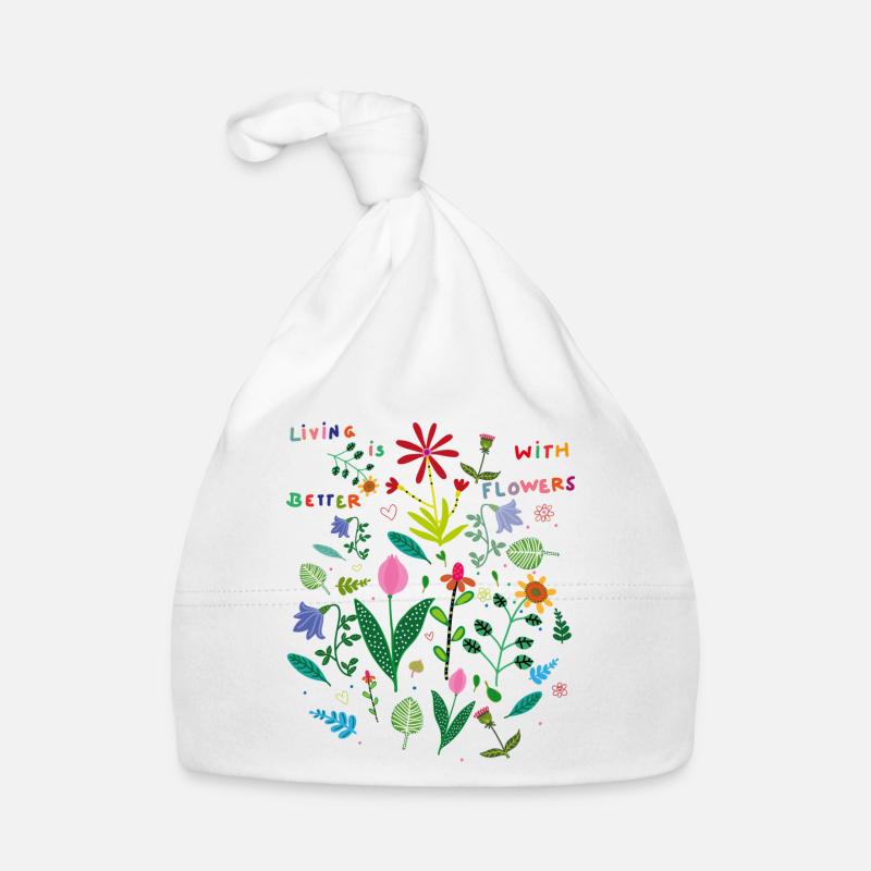 vivre avec des fleurs - Bonnet bio Bébé - blanc