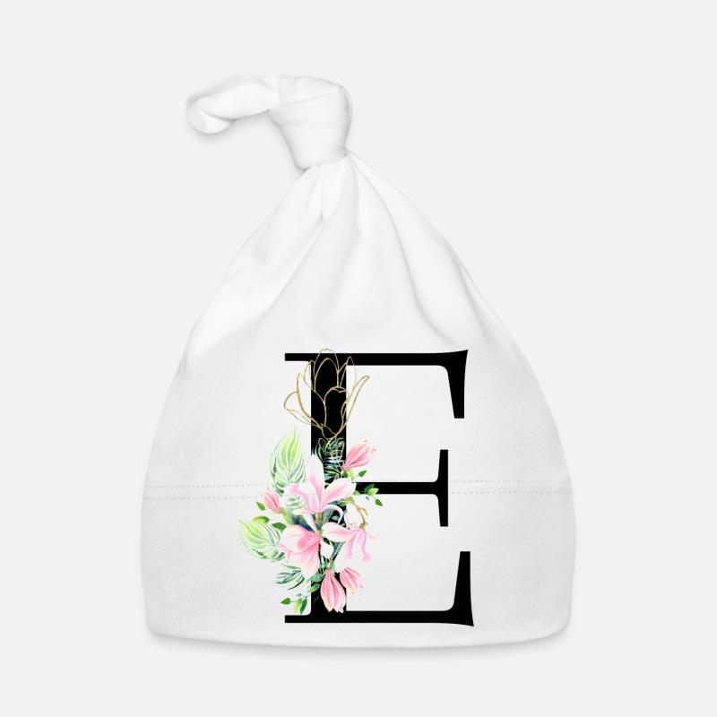 Buchstabe E Aquarell des Blumenmonogramms Baby Bio-Mütze