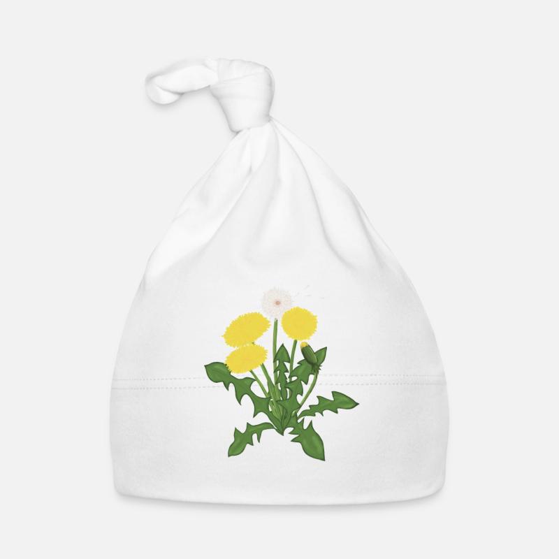 Illustration botanique du pissenlit jaune - Bonnet bio Bébé - blanc