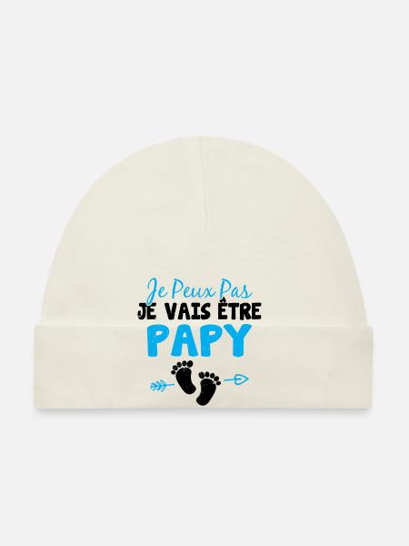 Je peux pas je vais être papy Cadeau Grand-père - Bonnet bio Bébé - blanc - Devant