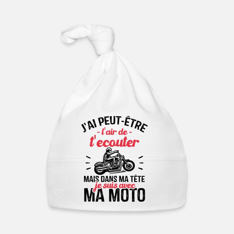 Dans ma tête je fais de la moto, Cadeau Motard - Bonnet bio Bébé - blanc