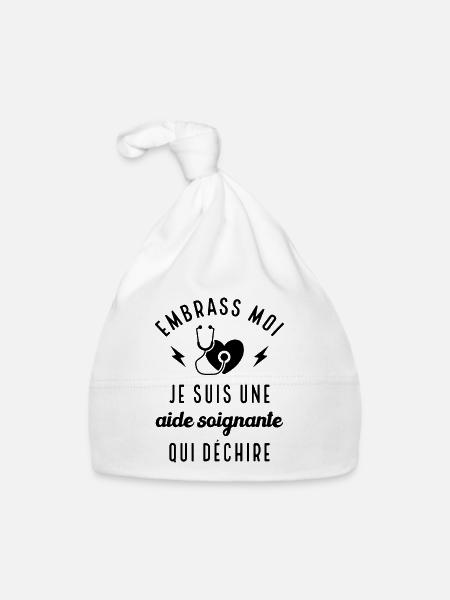Embrasse moi je suis une aide-soignante cadeau - Bonnet bio Bébé - blanc - Devant