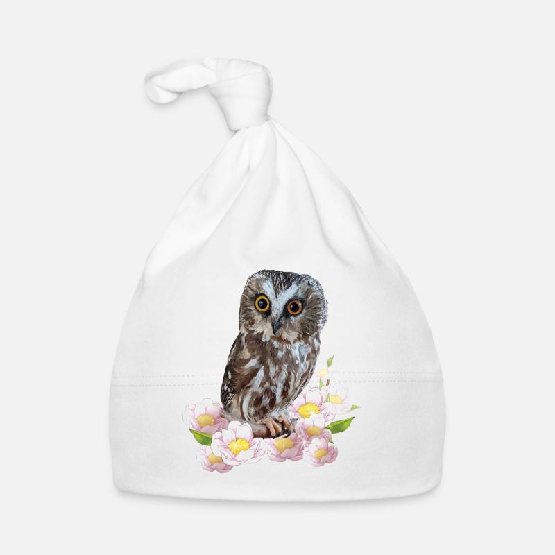 Nördliche Eule - Baby Bio-Mütze - Weiß