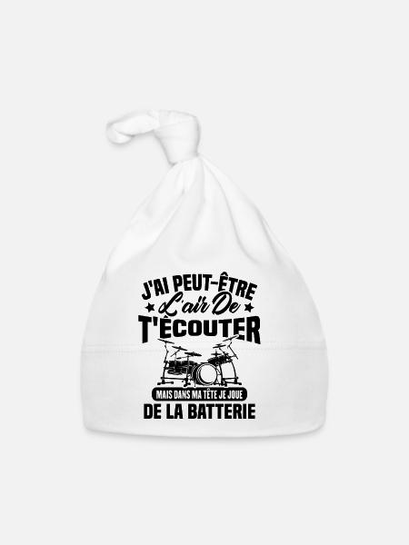 Dans Ma Tête Je Joue De La Batterie Batteur Cadeau - Bonnet bio Bébé - blanc - Devant