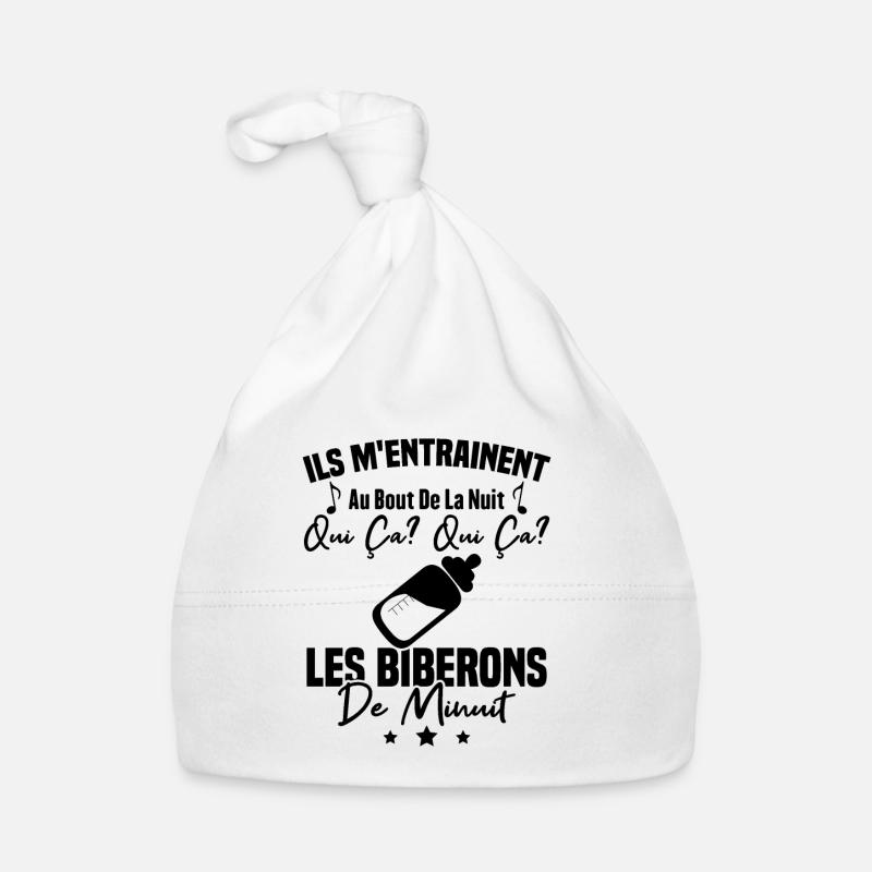 Qui ça qui ça Les biberons de minuit Humour Cadeau - Bonnet bio Bébé - blanc