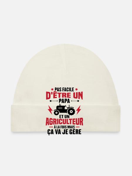 Pas facile d'être un Papa et un Agriculteur - Bonnet bio Bébé - blanc - Devant