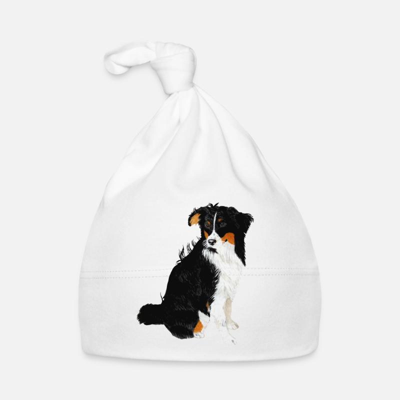 Aussie Nanouk, sitzend - Aquarell - Baby Bio-Mütze - Weiß
