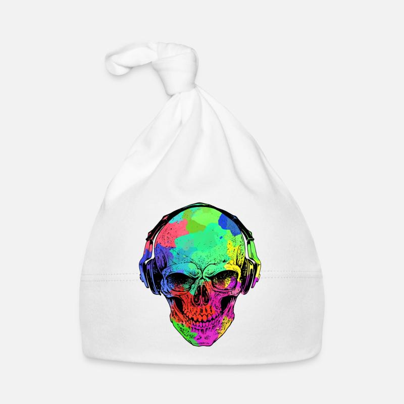 FUNNY HALLOWEEN RAINBOW SKULL AND HEADPHONE Organic Baby Cap