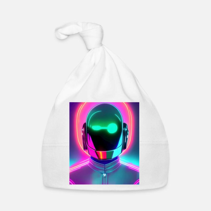 neon synthwave style robot néon - Bonnet bio Bébé - blanc