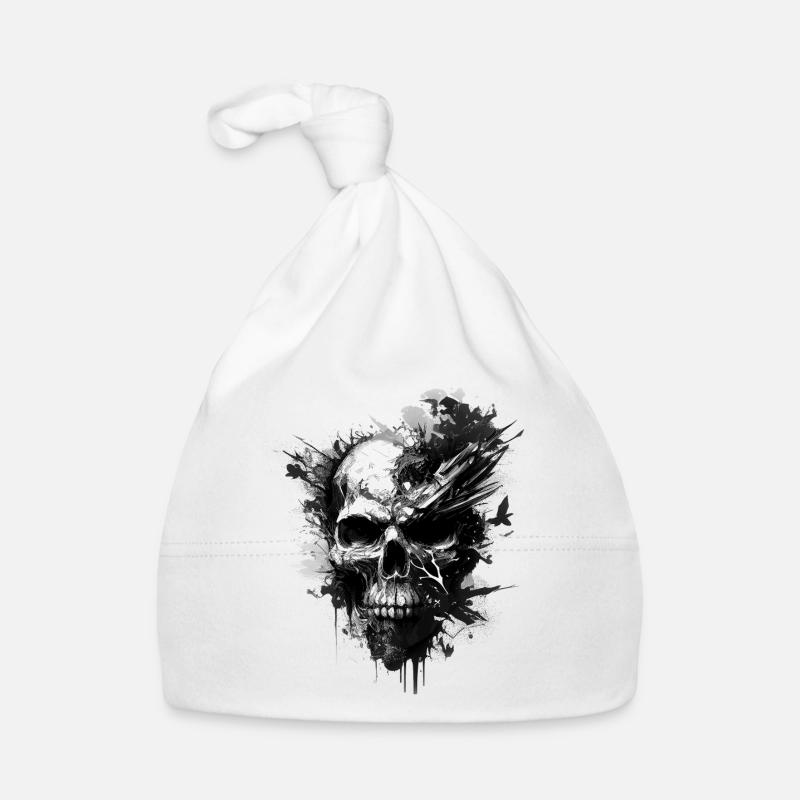 Crâne noir - Bonnet bio Bébé - blanc
