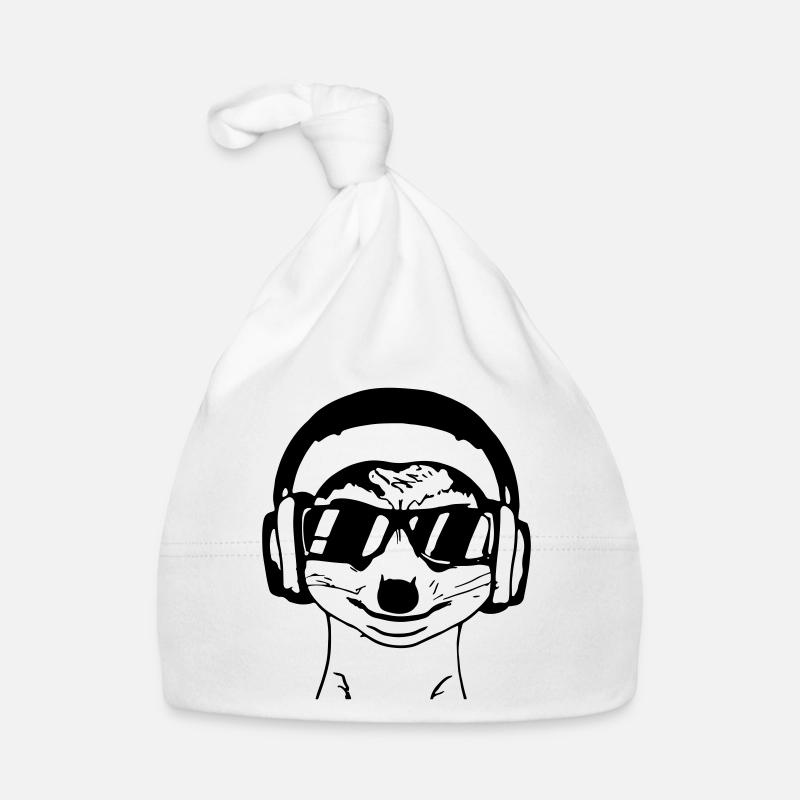 Erdmännchen mit Sonnenbrille und Kopfhöhrer - Baby Bio-Mütze - Weiß