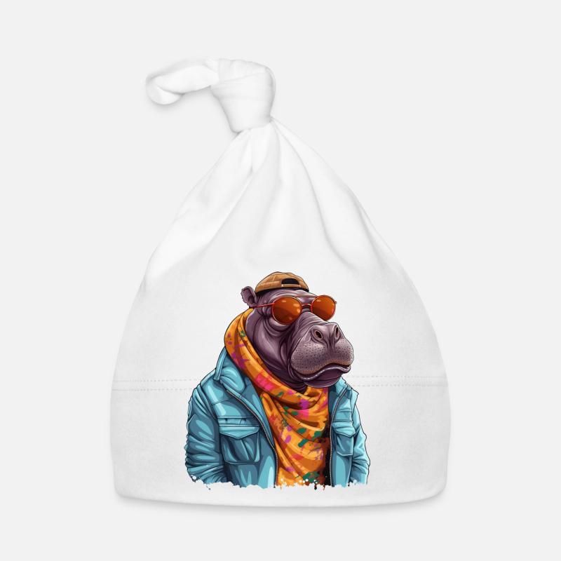 Graffiti d’hippopotame. Force et puissance cachées. Bonnet bio Bébé
