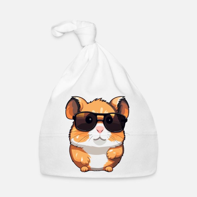 Mignon hamster avec des lunettes de soleil - Bonnet bio Bébé - blanc