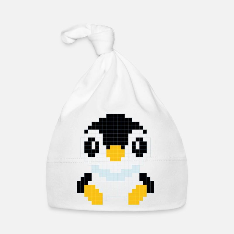 Un pingouin pixé - Bonnet bio Bébé - blanc