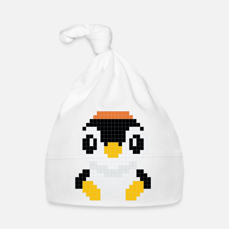 Un pingouin avec une casquette pixélisée - Bonnet bio Bébé - blanc