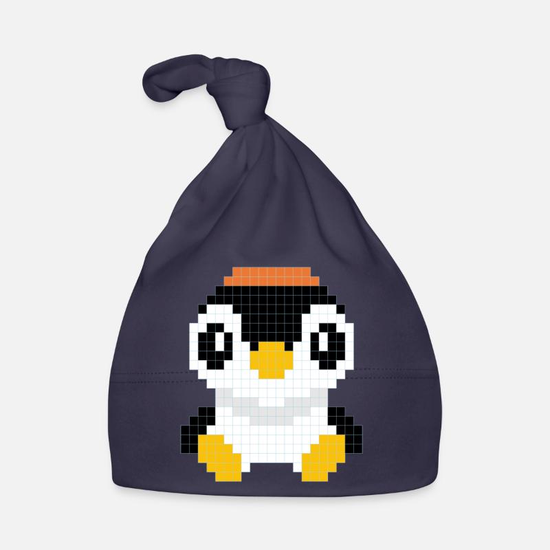 A penguin with a pixelated cap Organic Baby Cap