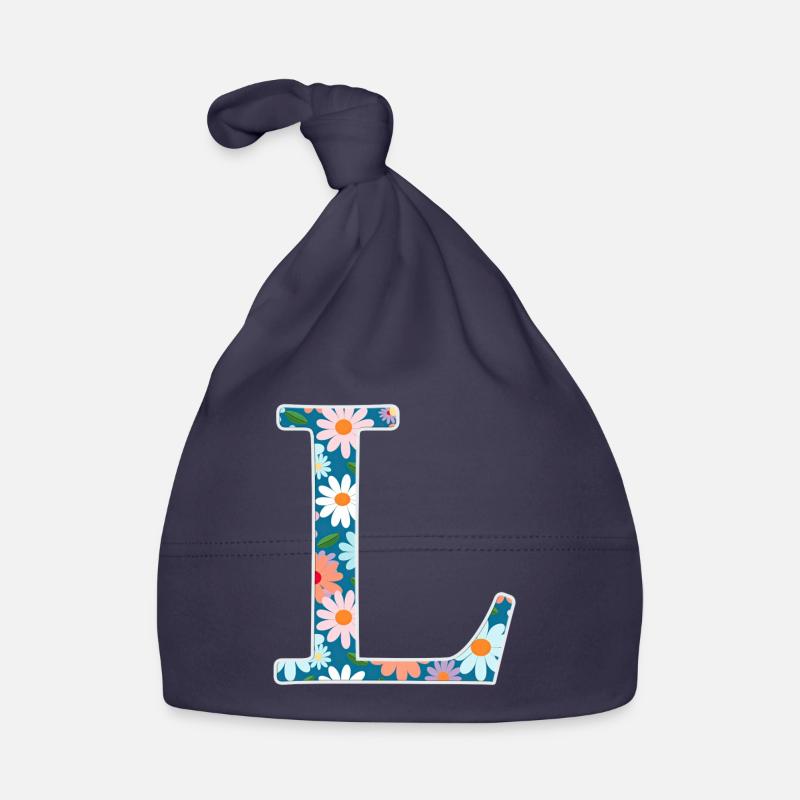 Customizable Monogram L Floral Pattern Organic Baby Cap