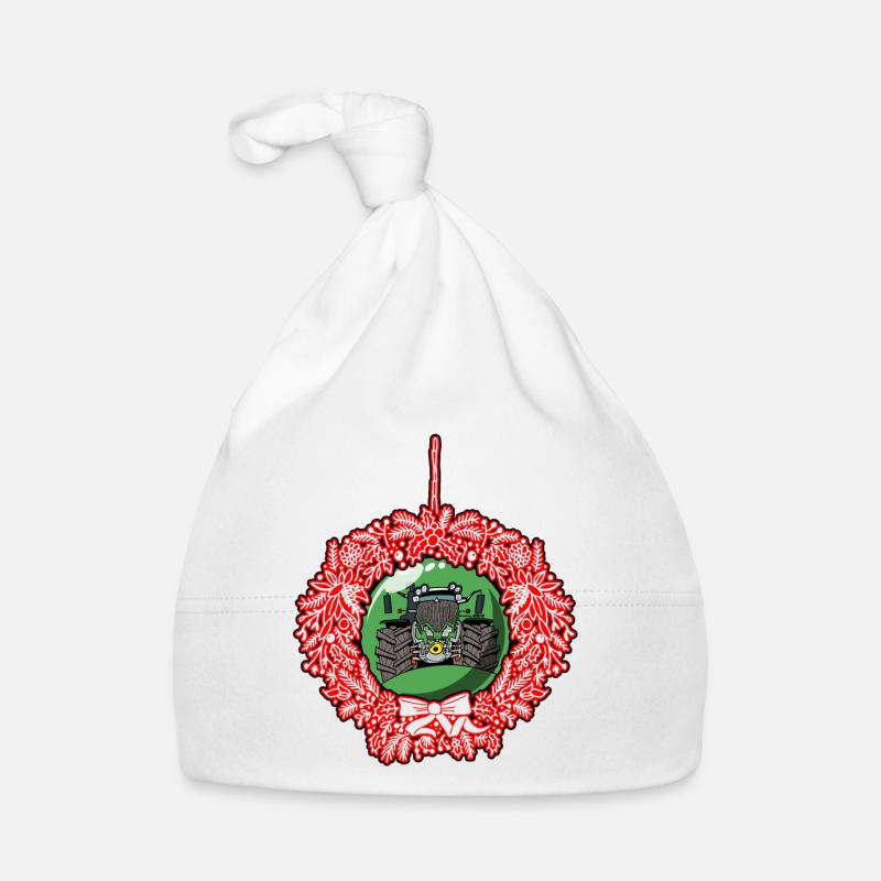 Weihnachtskranz Grün Traktor 512 - Baby Bio-Mütze - Weiß