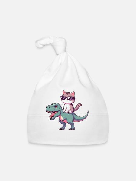Chaton Cool sur T-Rex Drôle Tendance Dinosaure - Bonnet bio Bébé - blanc - Devant