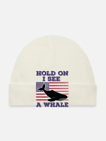 Whale American Flag Funny Original Gift - Organic Baby Cap - white - Front