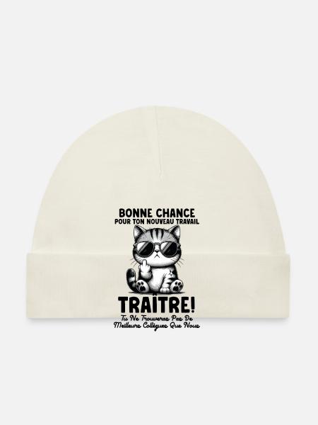 Idée Cadeau Départ Collègue De Travail Humour - Bonnet bio Bébé - blanc - Devant