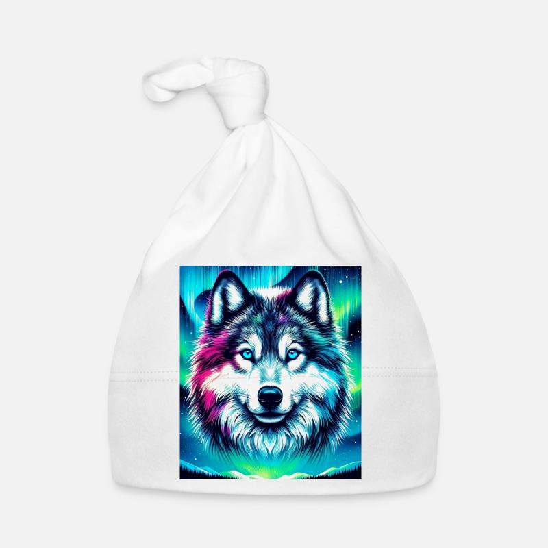 Chien loup husky - Bonnet bio Bébé - blanc