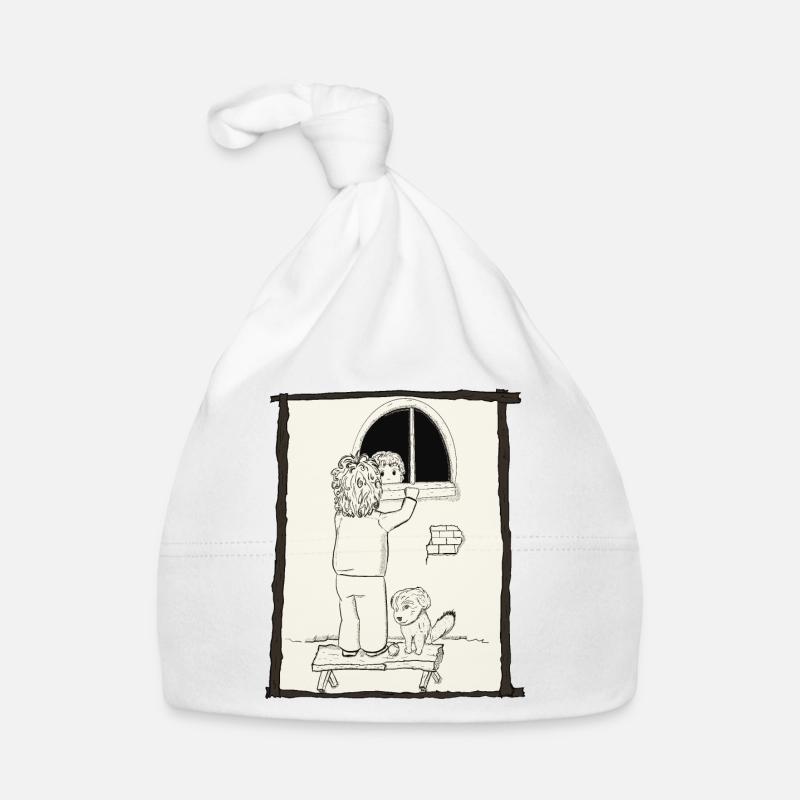 Version encre Chiens & Enfants & Balles - Bonnet bio Bébé - blanc