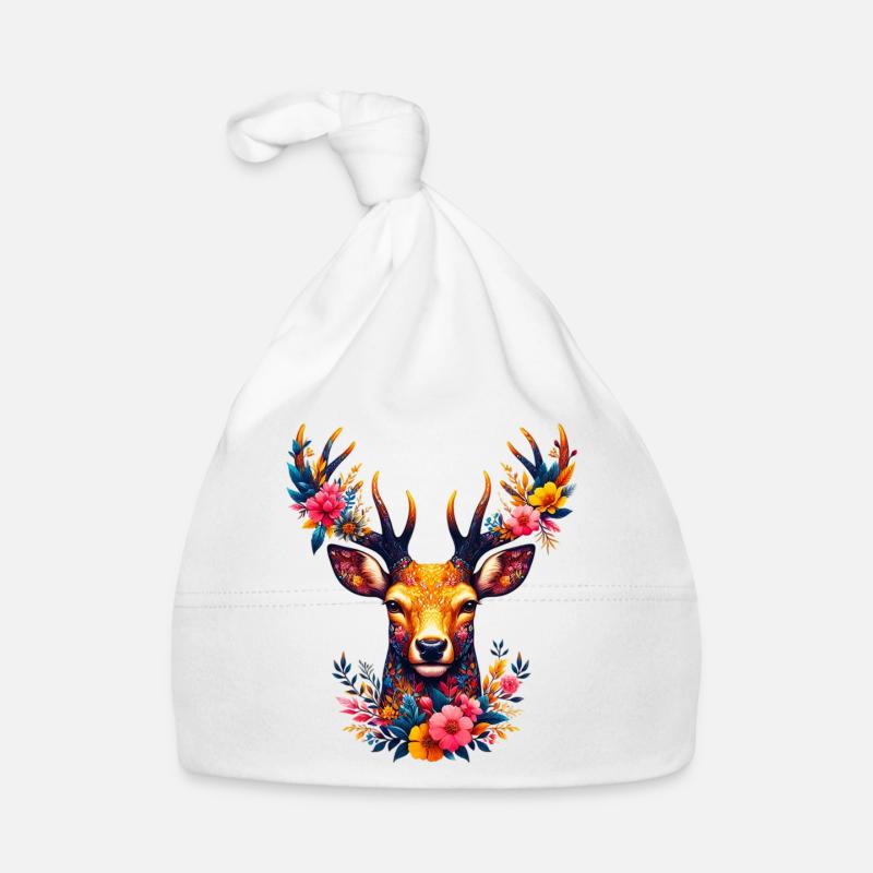 Cerf décoré de fleurs Bonnet bio Bébé