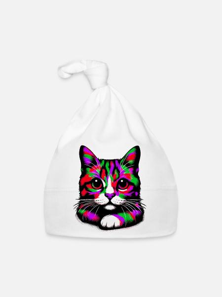 Katze - Baby Bio-Mütze - Weiß - Vorne