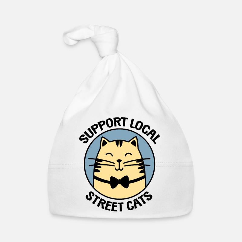 Chat noeud papillon chic - Chat de dessin animé élégant - Bonnet bio Bébé - blanc
