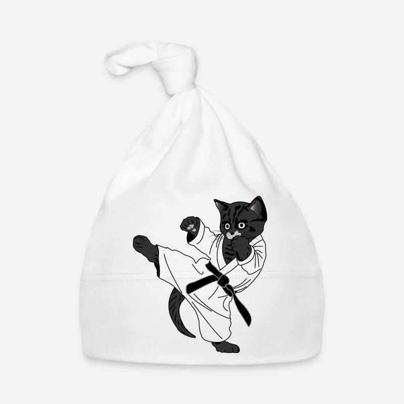 Chat noir karaté coup de pied, coup de pied Bonnet bio Bébé