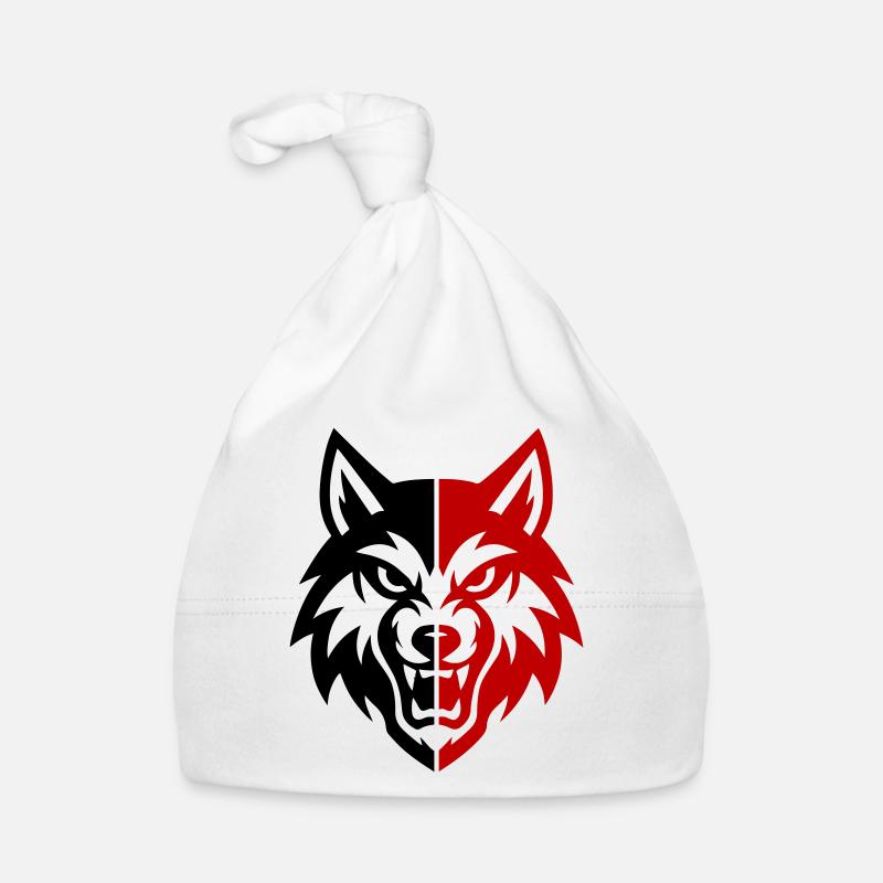 Logo de la tête de loup - Bonnet bio Bébé - blanc