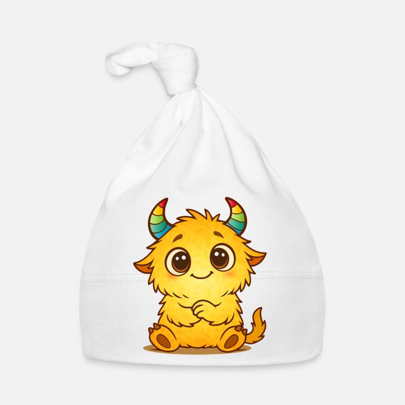 Mignon monstre jaune avec des cornes arc-en-ciel Bonnet bio Bébé