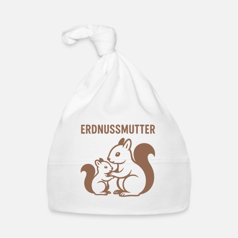 Erdnussmutter mit Eichhörnchenmotiv - Baby Bio-Mütze - Weiß