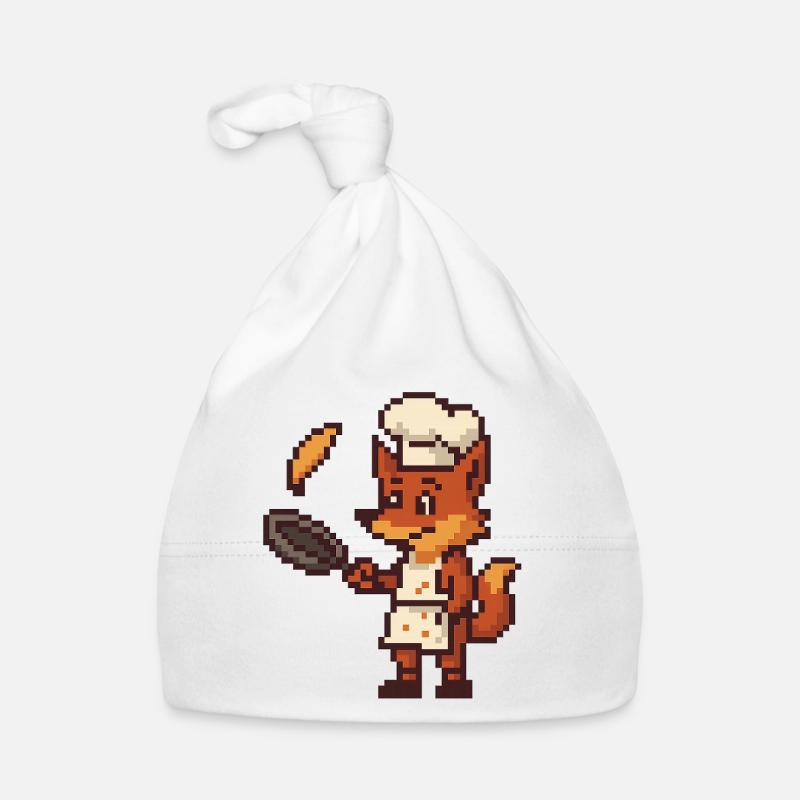 Pixelated Kitchen Chef Fox Organic Baby Cap