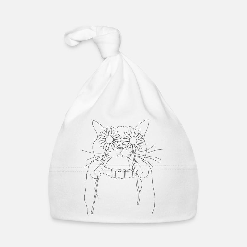 Chat aux marguerites - Bonnet bio Bébé - blanc