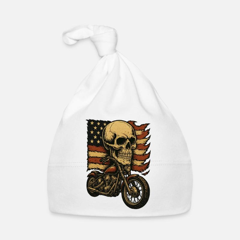 Moto skeleton devant le drapeau américain - Bonnet bio Bébé - blanc