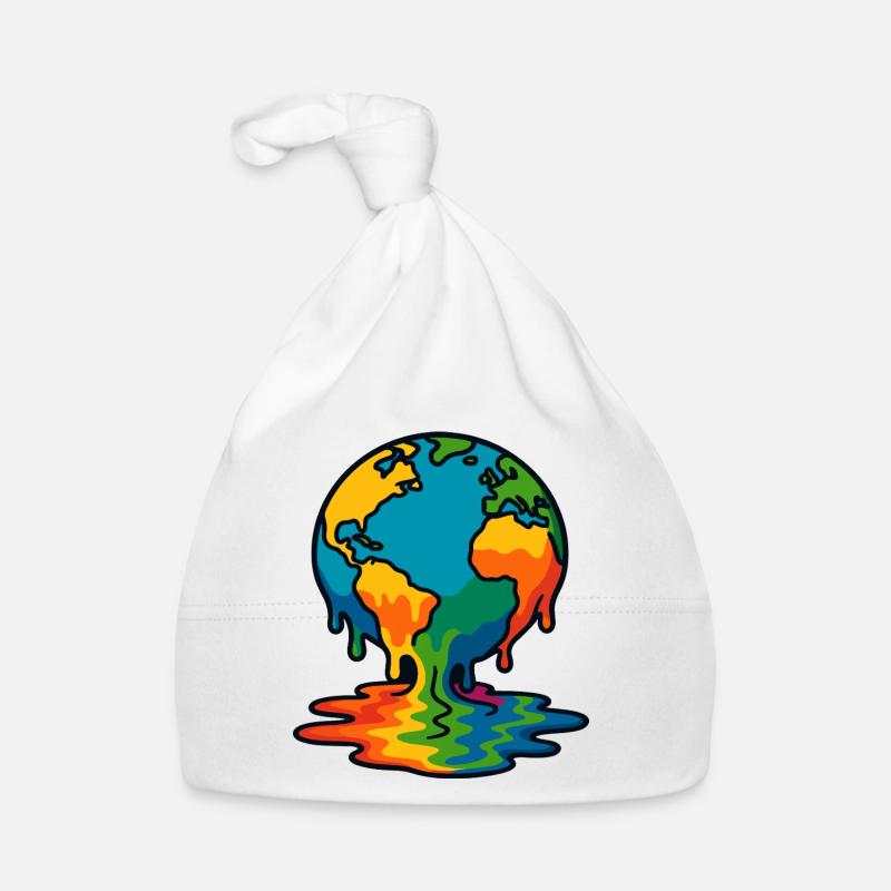 Rainbow Earth Melting Globe Organic Baby Cap